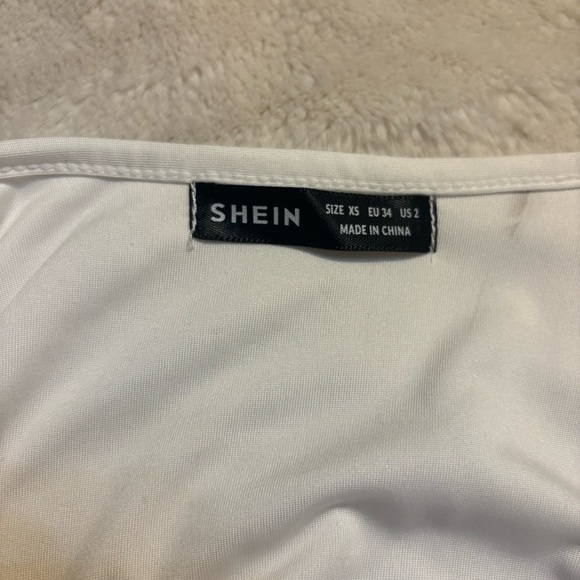 SHEIN White Mini Dress with Ruffle Hem Wraparound w/Ties Stretchy NWOT - Picture 13 of 16